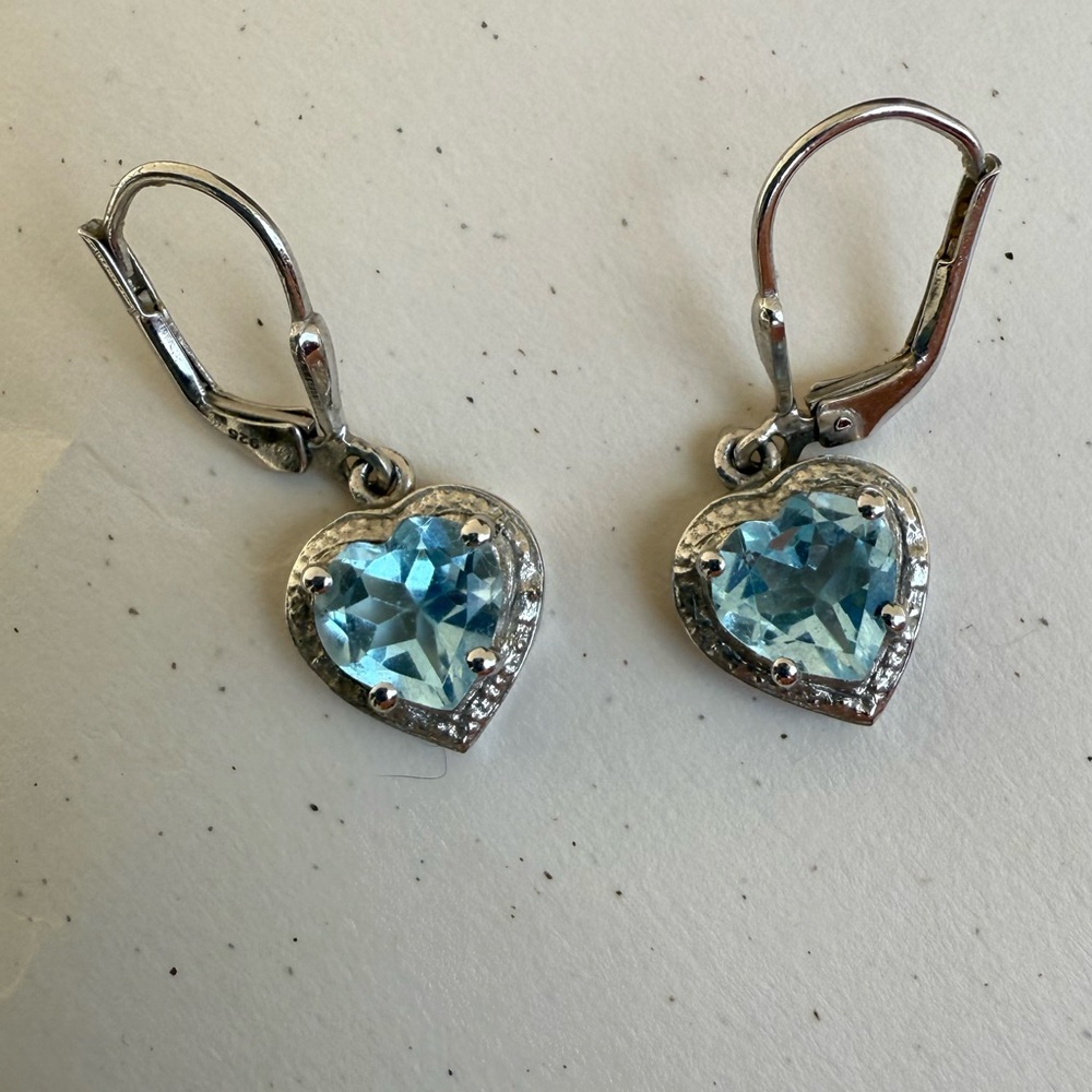 Heart-Shaped Aquamarine Silver Earrings